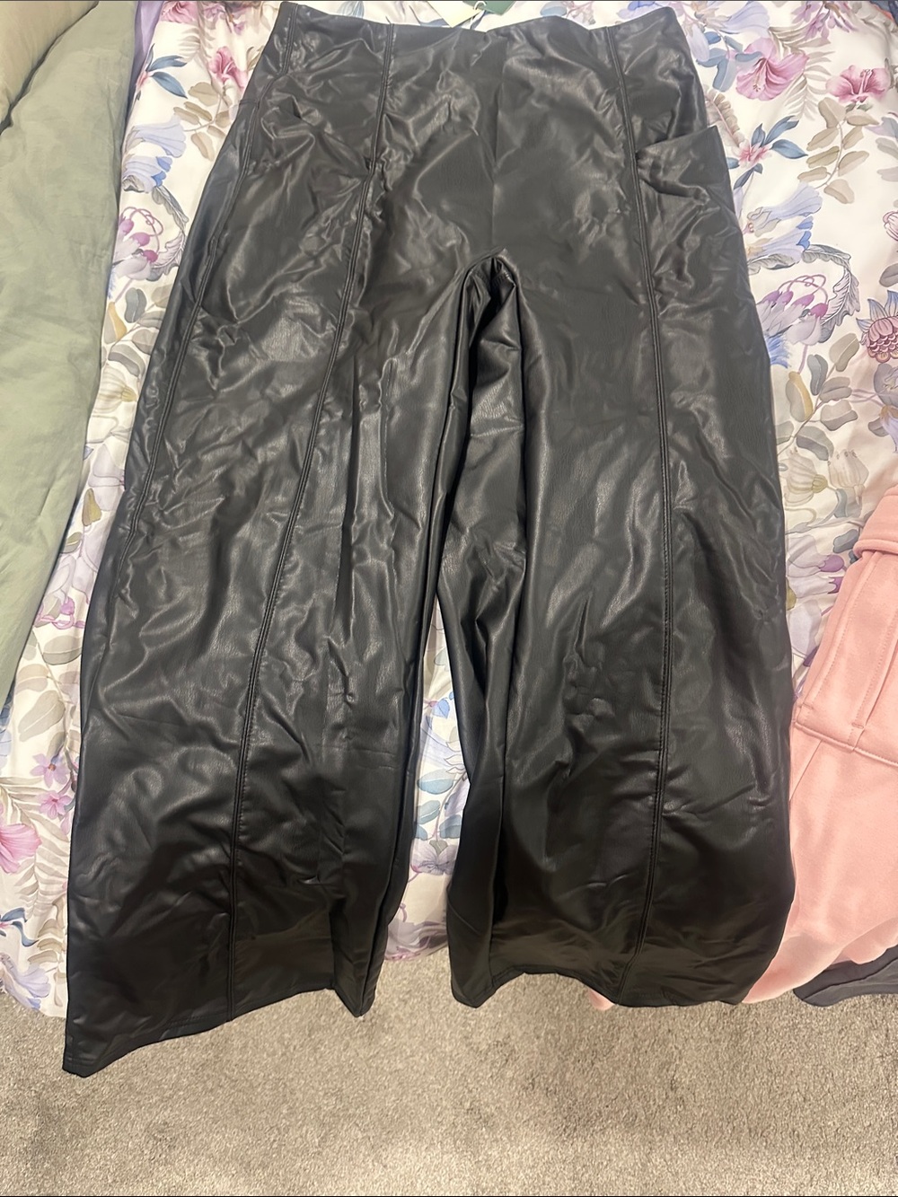 HALARA Black Faux Leather Wide-Leg Skirted Bottoms for Kids